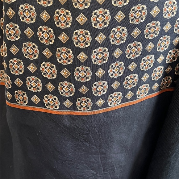 Vintage Silk Wool Black Brown Patterned Double Sided Scarf - Picture 2 of 7